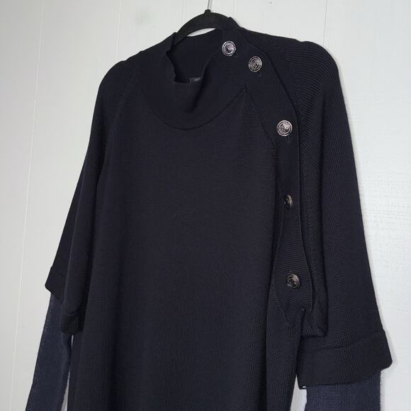 Marina Rinaldi Women’s Mock Neck Sweater Button Detail Navy Size XL - Picture 3 of 5